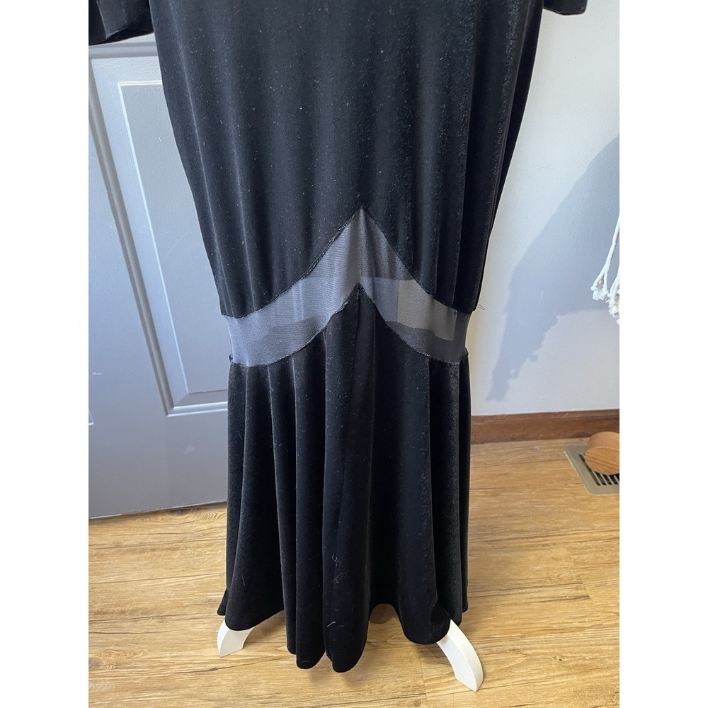 Vintage Cache Gold Label Black Velvet Mesh BodyCon Mermaid Fit Dress Small - Picture 3 of 13